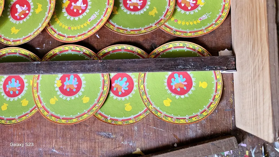 Ganjifa cards being prepared.