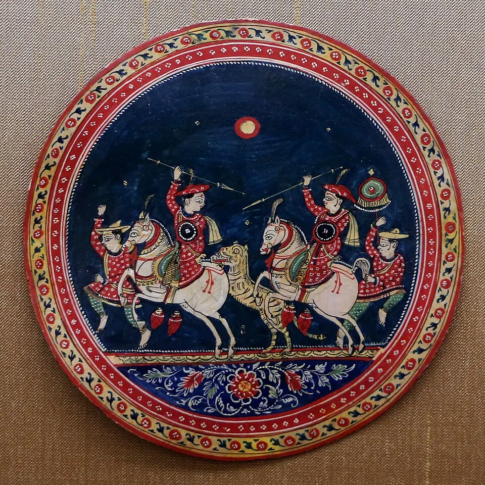 A single round ganjifa card from a pack made between about 1890 and 1920.
