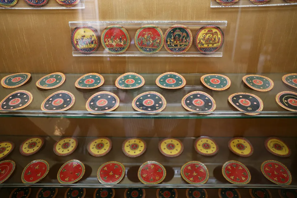 Ganjifa packs on display, made between about 1890 and 1920.